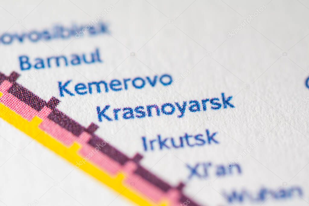Krasnoyarsk, Russia on a geographical map.