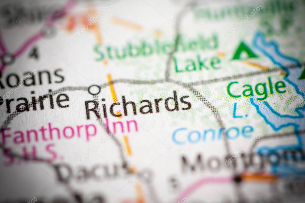 Richards. Texas. USA on the map