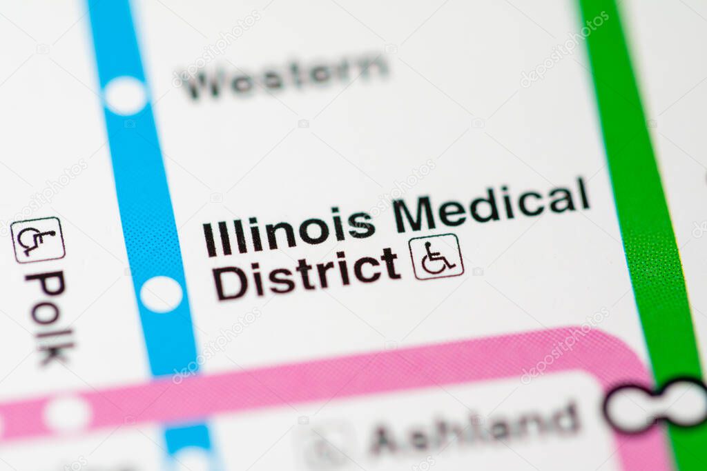 Illinois Medical District Station. Chicago Metro map.