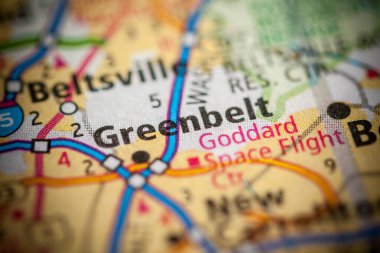 Greenbelt. Maryland. USA, detailed view on the map clipart