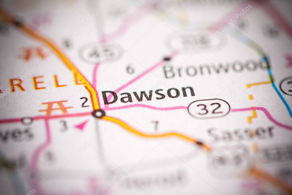 Dawson. Georgia. USA on the map
