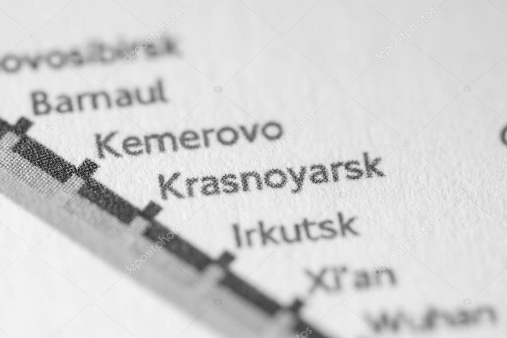 Krasnoyarsk, Russia on a geographical map.