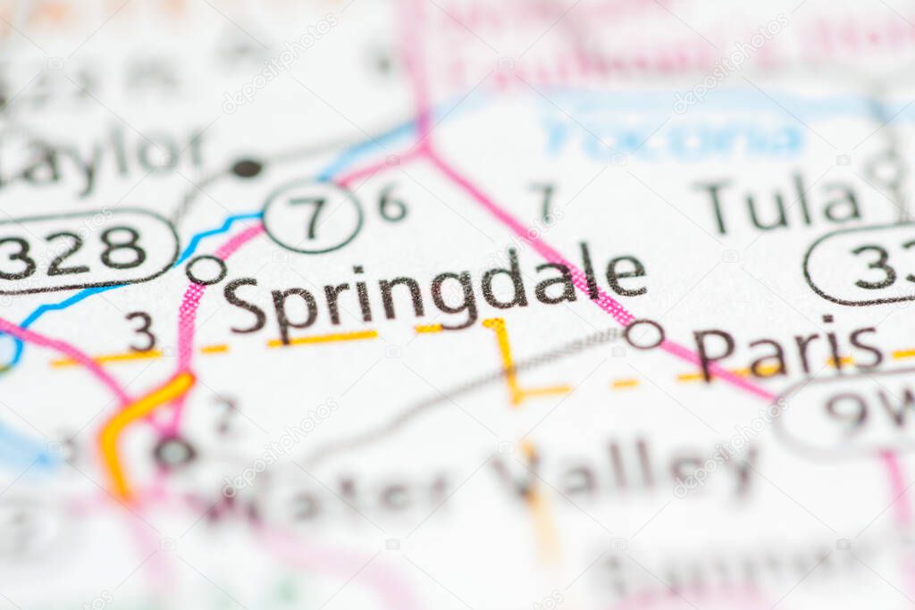 Springdale. Mississippi. USA on the map