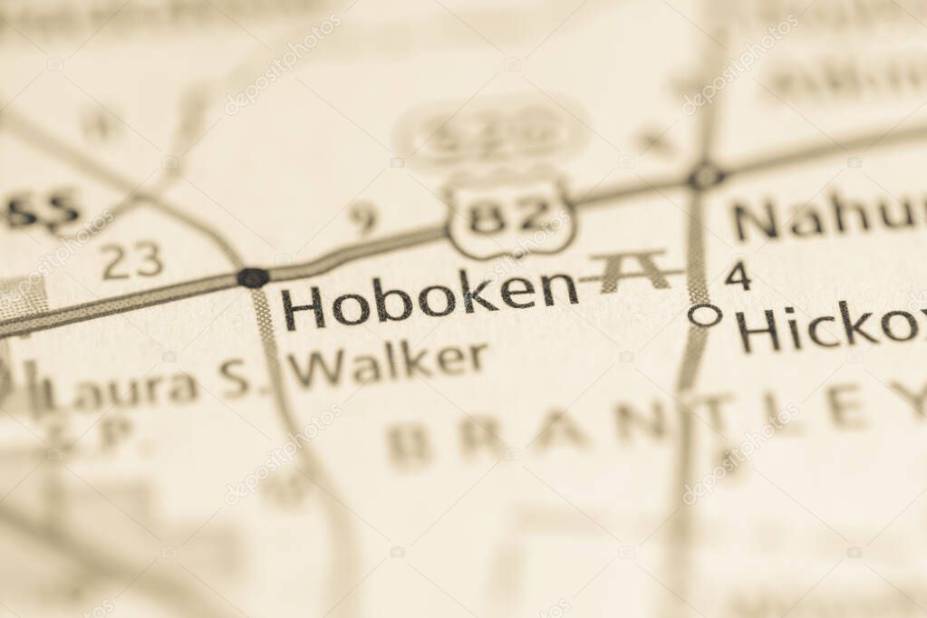 Hoboken. Georgia. USA on the map