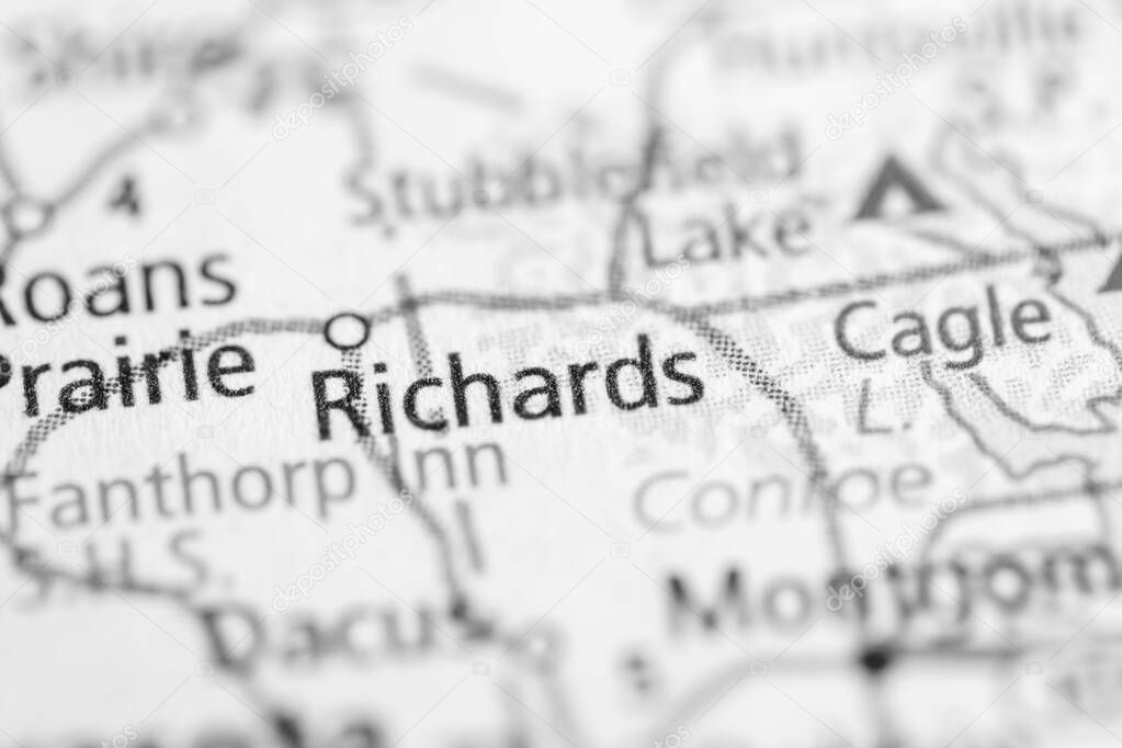 Richards. Texas. USA on the map