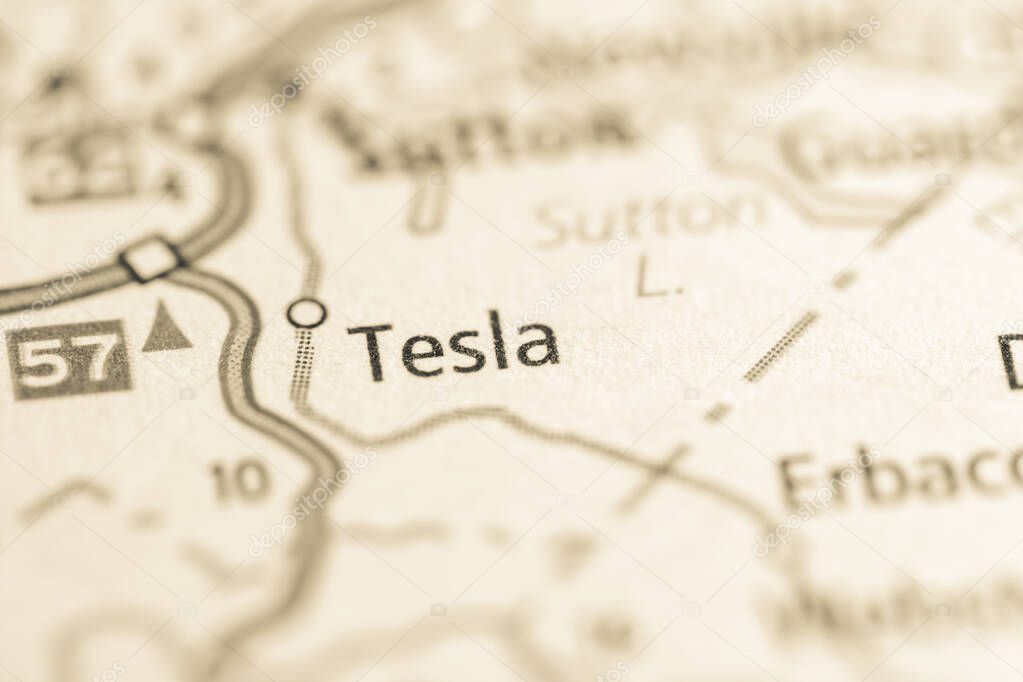 Tesla. West Virginia. USA on the map