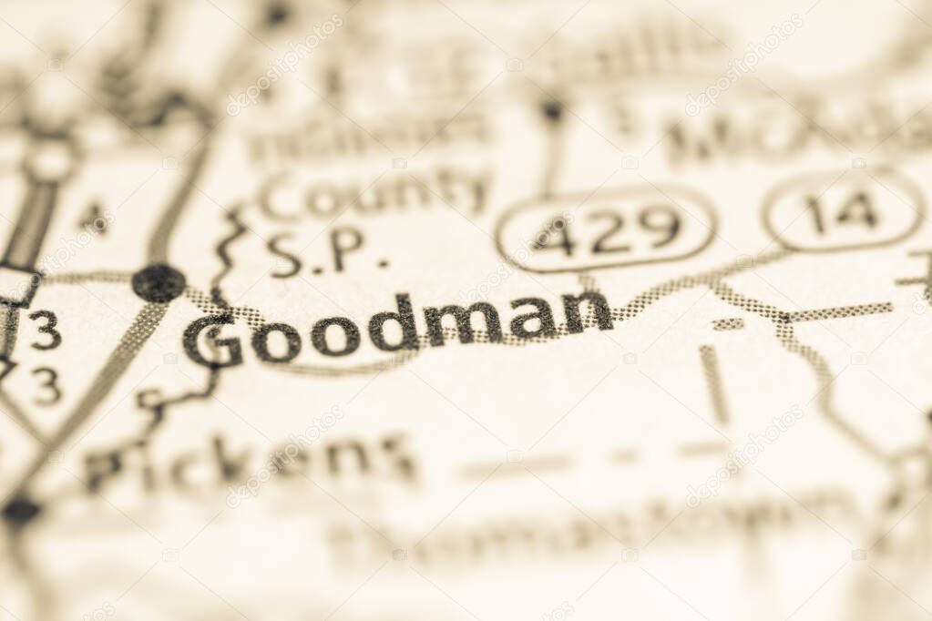 Goodman. Mississippi. USA on the map