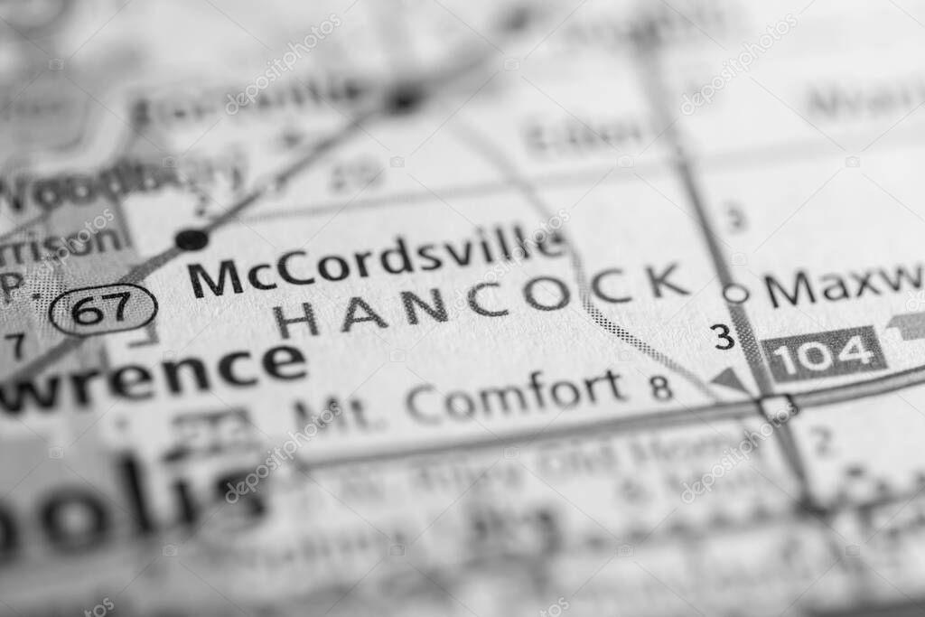 Hancock. Indiana. USA on the map