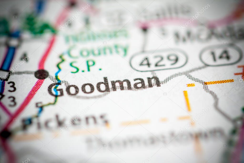 Goodman. Mississippi. USA on the map