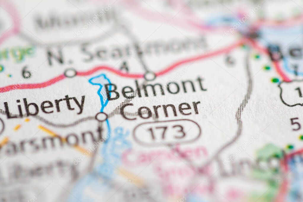 Belmont Corner. Maine. USA on the map