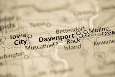 Davenport. Iowa. USA on the map clipart