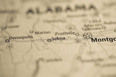 Selma. Alabama. USA on the map clipart