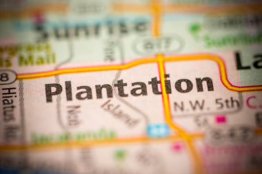 Plantation. Florida. USA on the map clipart