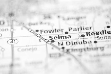 Selma. California. USA on the map clipart