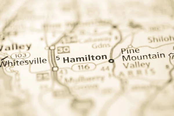 汉密尔顿Hamilton 佐治亚州地图上的美国 — 图库照片