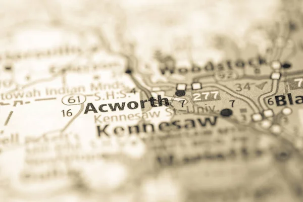 Acworth 佐治亚州地图上的美国 — 图库照片