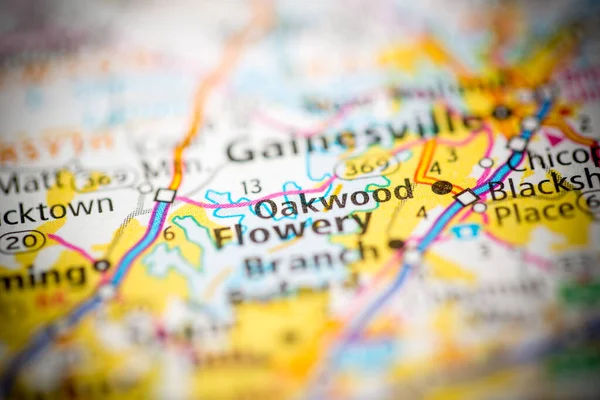 Oakwood 佐治亚州地图上的美国 — 图库照片