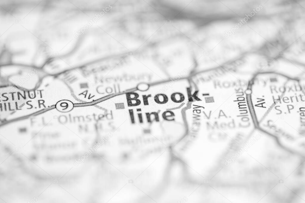 Brookline. Boston. USA on the map