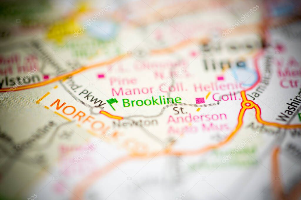 Brookline. Boston. USA on the map