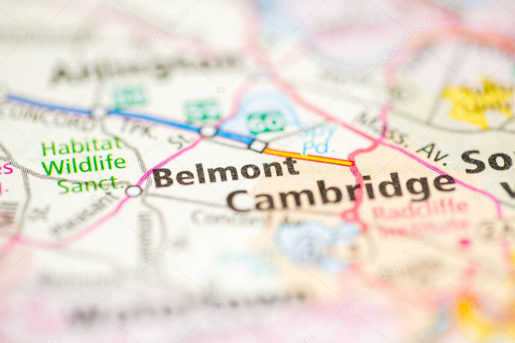 Belmont. Boston. Massachusetts. USA on the map