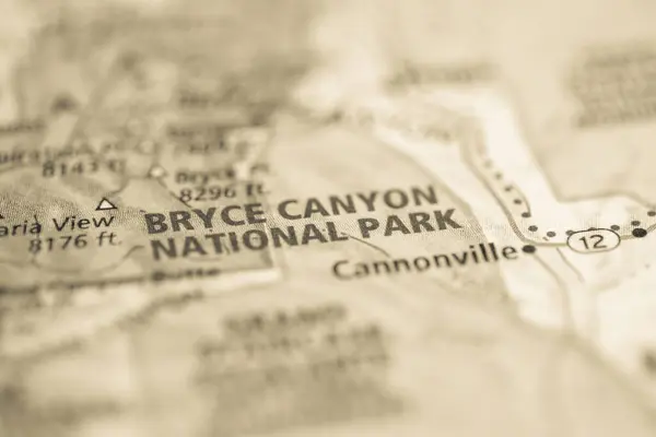 Εθνικό Πάρκο Μπράις Κάνυον Γιούτα Ηπα Στο Χάρτη — Φωτογραφία Αρχείου