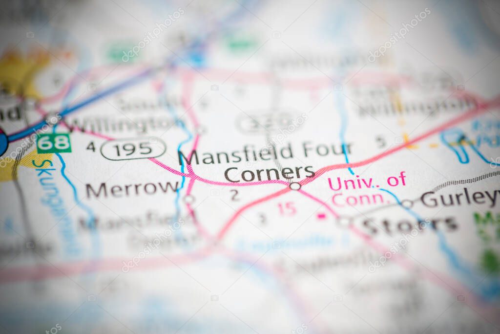 Mansfield Four Corners. Connecticut. USA on the map