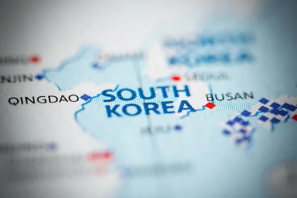 Νότια Κορέα Στο Χάρτη — Φωτογραφία Αρχείου