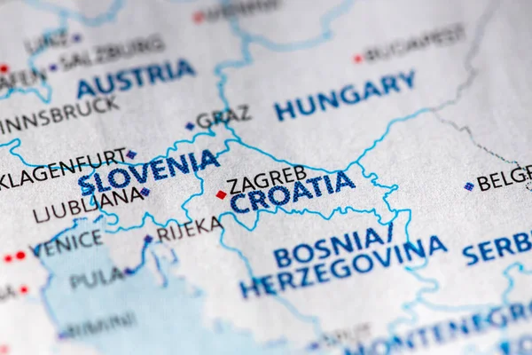 close-up of Croatia geographical map of the city