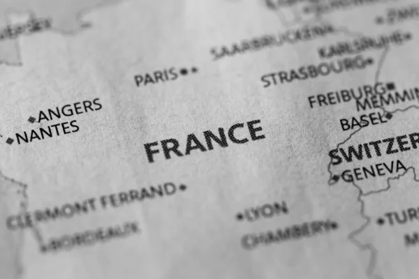 Close França Mapa Geográfico Cidade — Fotografia de Stock