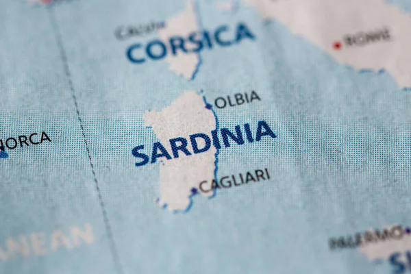 close-up of Sardinia geographical map of the city