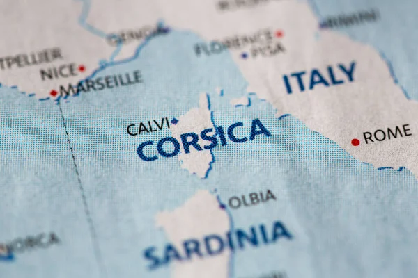 Zbliżenie Korsyki Mapa Geograficzna Miasta — Zdjęcie stockowe