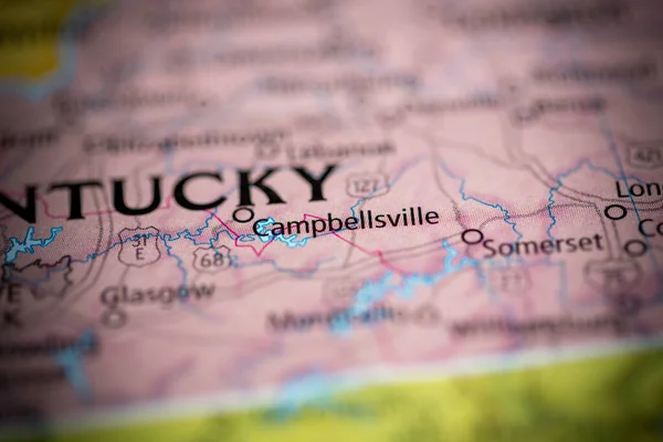 坎贝尔斯维尔肯塔基州 地图上的美国 — 图库照片