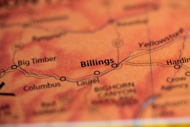 Billings. Montana. USA on the map clipart