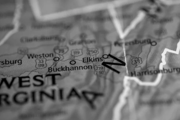 エルキンス ウェストバージニア州 地図上のアメリカ — ストック写真