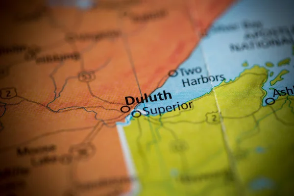 Duluth 明尼苏达州地图上的美国 — 图库照片