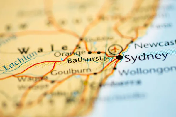 巴瑟斯特 地图上的澳大利亚 — 图库照片