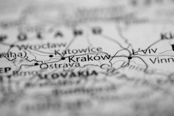 Krakov Polsko Mapě — Stock fotografie