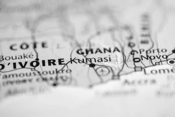 Kumasi Ghana Sur Fond Carte Gros Plan — Photo