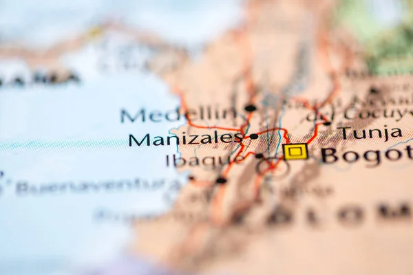 Manizales 입니다 지도에 콜롬비아 — 스톡 사진