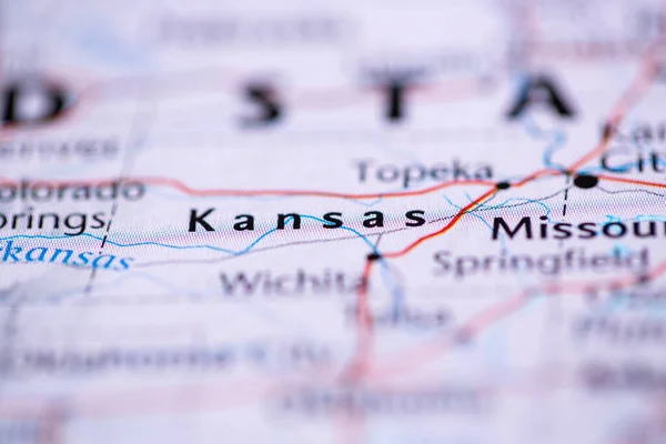 Kansas Ben Usa Interaktív Térképen — Stock Fotó