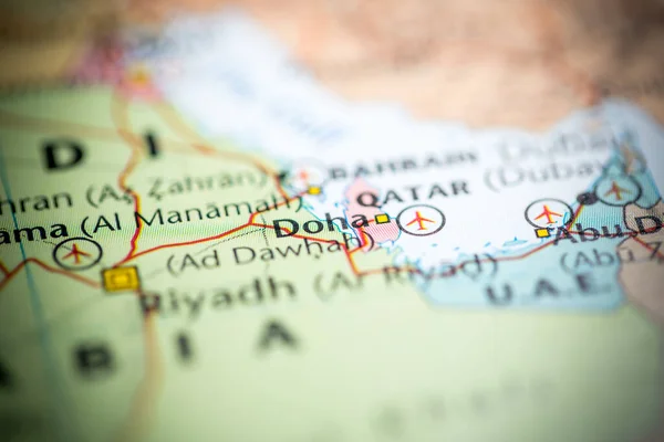 Ντόχα Κατάρ Στο Χάρτη — Φωτογραφία Αρχείου
