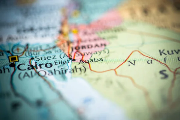 アカバ ヨルダン地図上で — ストック写真
