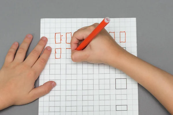 Kids Hands Top View Perform Written Assignment Child Learns Write — Stock Photo, Image