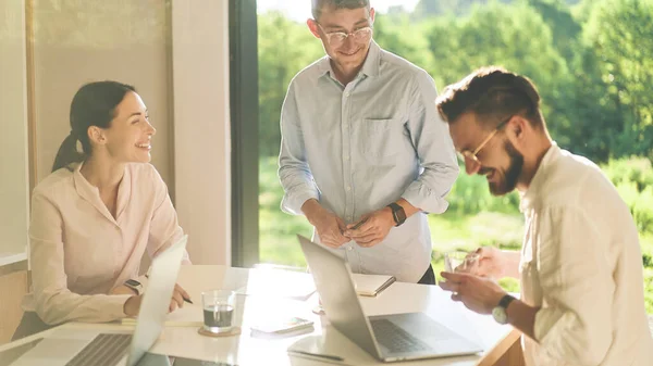 Vooraanzicht van freelancers bespreken starup in het landhuis — Stockfoto