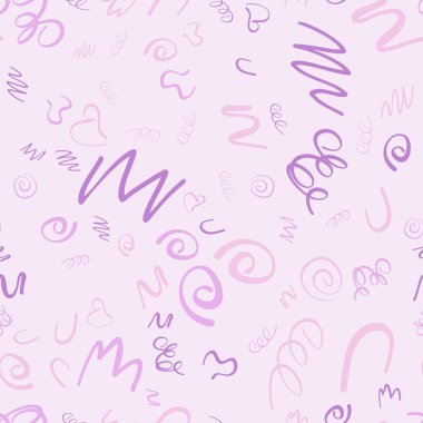 Sevimli renkli elementlere sahip soyut, pürüzsüz desen. Kaotik şekilli el çizimi basit tasarım dokusu. Duvar kağıdı dokusu, arkaplan, defter. Vektör illüstrasyonu.