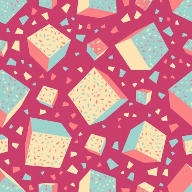 Kusursuz soyut geometrik desen. Kumaş, ambalaj, tekstil, duvar kağıdı ve giysi için yaratıcı doku. Vektör çizimi. Renkli arkaplan.