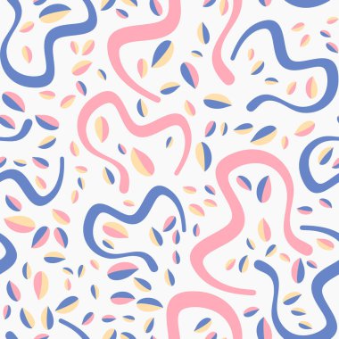Soyut vektör pürüzsüz desen - geometrik şekilli ve çizilmiş çizgileri olan çocuksu stil minimalist tasarım. El çizimi şirin illüstrasyon