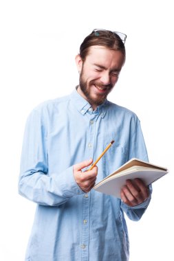 sakallı adam not defteri tutan