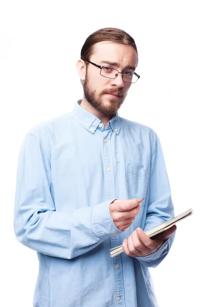 Bearded man holding notepad — Stock Photo, Image