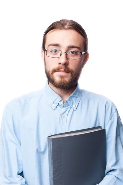 Bearded man holding folder — Stock Photo, Image